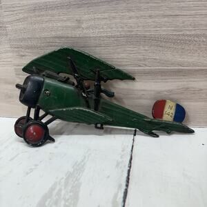 Vintage Sexton USA 1975 Cast Iron Bi Plane Wall Hanging Decor Green